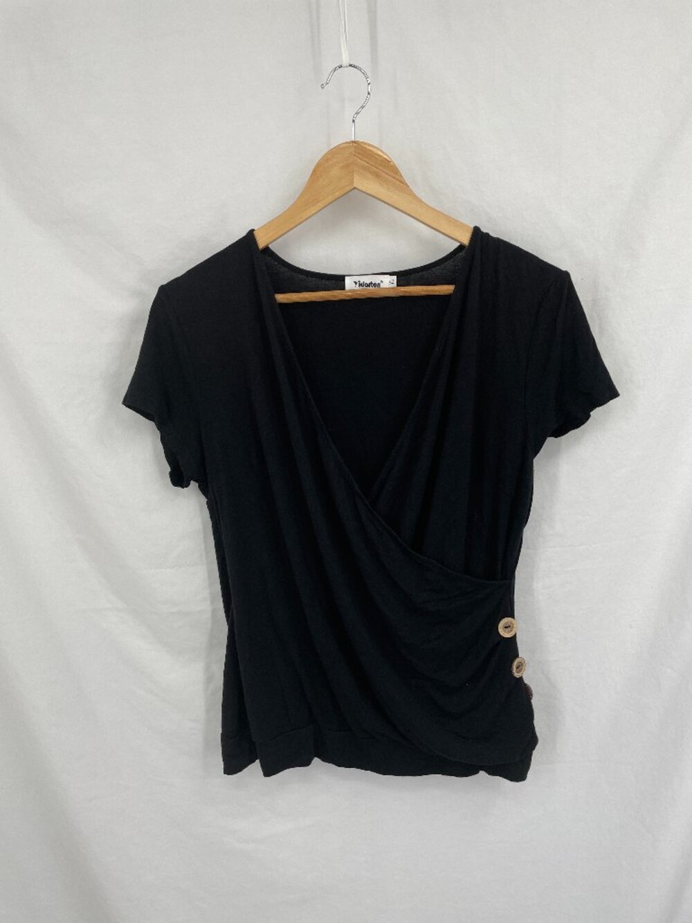 Yidarton Black Wrap Top with Button Detail